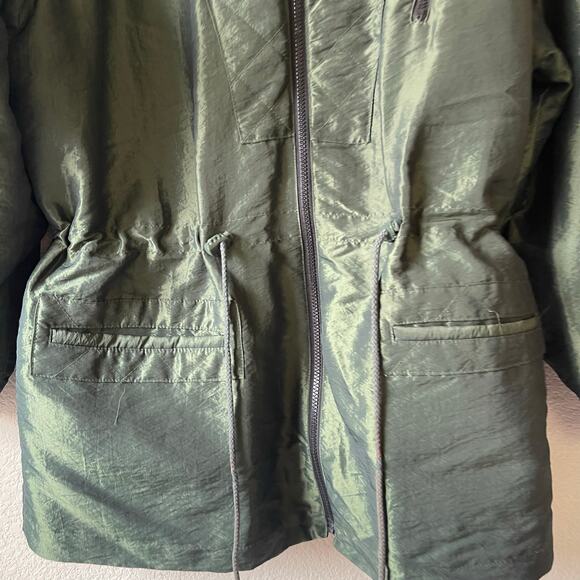 Vintage 90s green Greg bell lamb fur hood nylon thick jacket medium - Picture 5 of 8